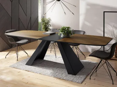 Obrázek produktu pro Jídelní stůl Monte v moderním stylu, obdélníkový stůl - rozkládací ze 160 cm na 200 cm, kovové nohy s práškovým nástřikem - 160 x 80 cm - dub Lefkas