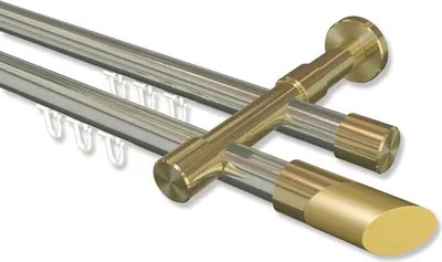 Produktbild von Interdeco Innenlaufstange, Gardinenstange mit Innenlauf Edelstahl-Optik / Messing-Optik Modell Prestige Verano, 20 mm Ø 2-läufig, 540 cm (geteilt)