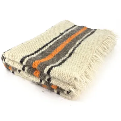 Produktbild von Handgewebte Wolldecke mit orangem Streifen 140 x 220 cm
