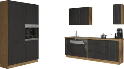 Produktbild von MIRJAN24 Küchenzeile Retroline III mit Arbeitsplatte, Spülenunterschrank, Backofenschrank, Schubunterschrank, Unterschrank, Hängeschrank, Hoher Schrank (Farbe: Artisan/Graphit, ohne Beleuchtung)