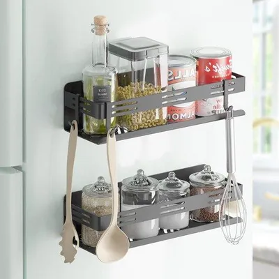 Obrázek produktu pro Sada pro organizaci kuchyně k montáži na zeď bez vrtání, sada 2 kusů – šířka 30 cm, se 4 háčky – samolepicí věšák na nádobí, černý