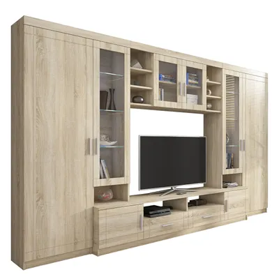 Produktbild von MIRJAN24 Wohnwand Paris, TV-Möbel, Große Anbauwand, Schrankwand, Wohnzimmer-Set (Sonoma Eiche, ohne Beleuchtung)