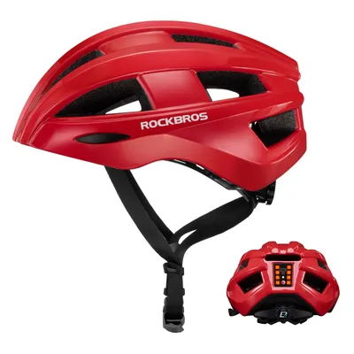Productafbeelding van ROCKBROS Fietshelm met achterlicht, ventilatie en ademend vermogen. Racefietshelm, geschikt voor hoofdomtrekken van 55-60 cm. Kleur: zwart, rood
