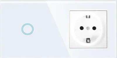 Produktbild von Touchschalter Panel 1+dose Glas weiß Qtouch Wandschalter ohne Modul Schuko Steckdose