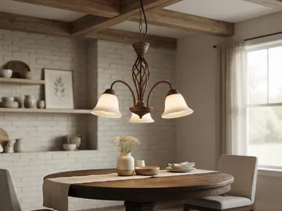 Produktbild von Pendelleuchte Landhausstil Rostoptik 3-flammig mit Glasschirmen Weiß & E14 LEDs