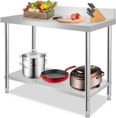 Produktbild von Edelstahl Arbeitstisch mit Aufkantung 150 × 50 × 85 cm Edelstahltisch Küchentisch Zerlegetisch Tisch Tragkraft 250 kg mit justierbaren Stellfüßen