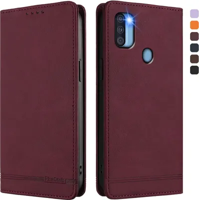 Produktbild von Hülle für Samsung Galaxy A11, Retro Kunstleder Ständer Klapphülle mit Kartenfächer und Magnetische Rot