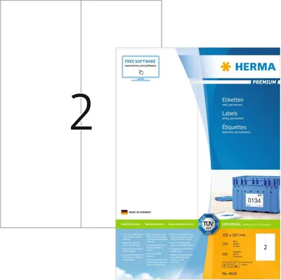 Produktbild von Etiketten Premium A4, weiß 105x297 mm Papier matt 200 St.