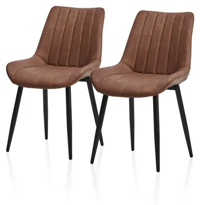 2er-Set Esszimmerstühle, Kunstleder, mit Rückenlehne, schwarze Metallbeine