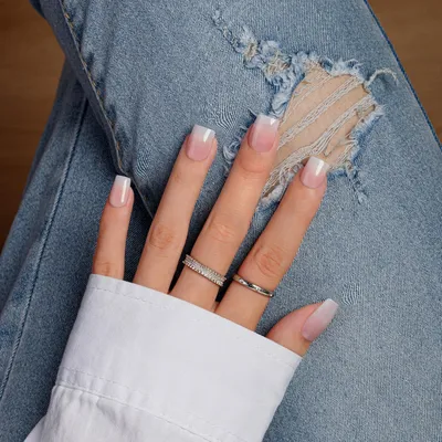 Image de Ongles factices "French" courts, dégradé rose, forme carrée, avec colle, 24 pièces