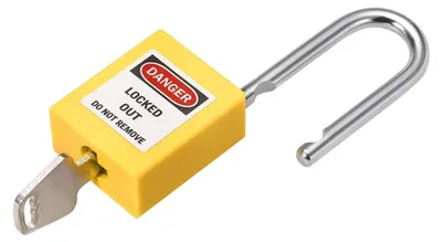 Produktbild von Sicherheitsvorhängeschloss Tagout Lockout Gelb 38mm Stahlbügel für Elektrik/Hydraulik/Pneumatik