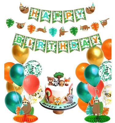 Image de Kit de décoration pour anniversaire sur le thème de l'éléphant, comprenant 16 pièces, avec guirlande et ballons