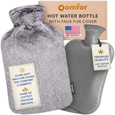 Immagine prodotto di Borsa dell'acqua calda - Copertura in pile - Grigio chiaro - 2 l - Per crampi mestruali - Impacco caldo e freddo