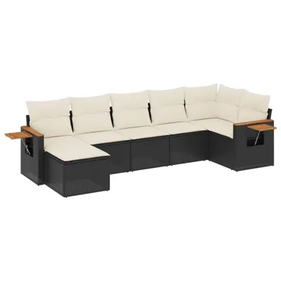 Produktbild von vidaXL 7-tlg. Garten-Sofagarnitur mit Kissen Schwarz Poly Rattan