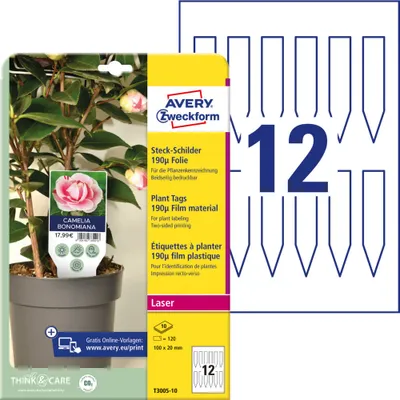 Produktbild von Avery Zweckform T3005-10 Steck-Schilder, 100 x 20 mm, beidseitig beschichtet, 120 Stück / 10 Bogen