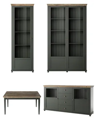 Produktbild von Esszimmer-Set Elda Esszimmergarnitur 4-teilig grün eiche lefkas Landhaus-Stil