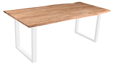 Produktbild von Esstisch Baumkante massiv Akazie eichefarben 200 x 100 cm weiß DEREK, KI-generiertes Bild