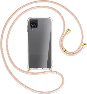 Produktbild von Handykette Backcover-Schutzhülle mit Band (Metall goldfarben) für Samsung Galaxy A12 - rose peach