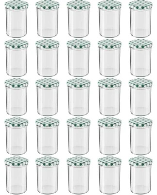 Produktbild von WELLGRO Einmachgläser mit Schraubdeckel - 435 ml, 8,5 x 12 cm (ØxH), Glas / Metall, grün karierte Deckel To 82, Gläser  Germany, verschiedene Mengen wählbar