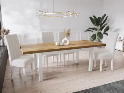 Produktbild von Moderner Rechteckiger Ausziehbarer Esstisch - Platzsparend - Weißen Holzbeine - 120 bis 160 cm - Hergestellt in EU - 120 x 80 cm - Lancelot Eiche