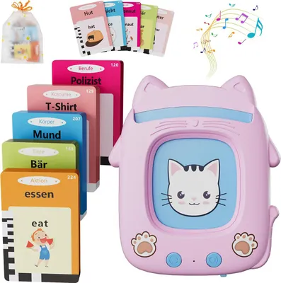 Produktbild von Deutsch-Englisch Lernkarten Lernspielzeug – 112 Karten, 224 Wörter, Interaktives Lernspiel für Kinder ab 1 Jahr, Rosa