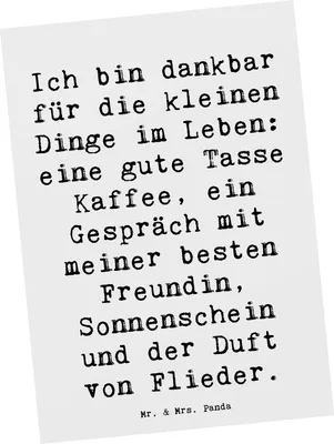 Produktbild von Mr. & Mrs. Panda Postkarte Spruch Dankbarkeit für kleine Dinge - Weiß - Geschenk, Achtsamkeit, positive Einstellung, Gefühl, Stimmungen, Lebensfreude, Grußkarte, einfache