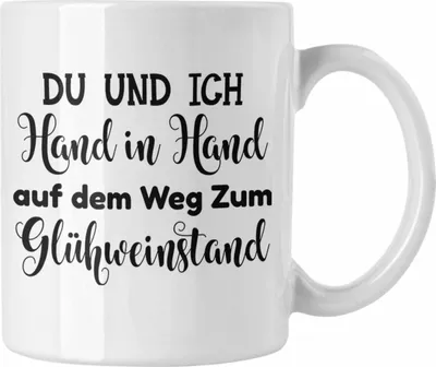 Produktbild von Trendation - Glühwein Tasse Lustig Spruch Glühweinbecher mit Henkel Doppelwandig Glühweintassen Gläser Weihnachtsmarkt Becher Tassen Geschenk - Du Und Ich (Weiß)