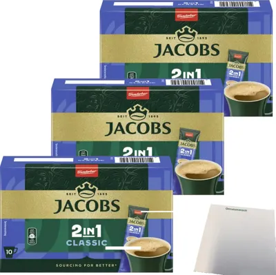 Produktbild von Jacobs 2in1 Kaffee-Sticks Classic 30er (3x120g Packung) + usy Block