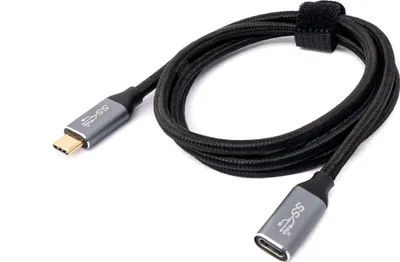 Obrázok produktu pre SYSTEM-S USB 3.1 Gen 2 100W kábel 100 cm od zástrčky typu C k zásuvke opletený v čiernej farbe