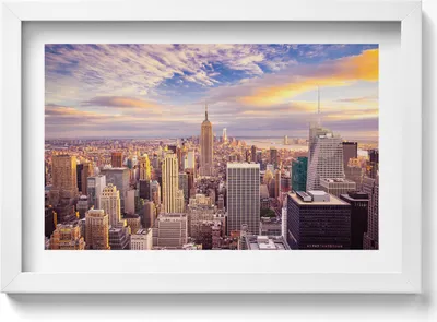 Produktbild von Sonnenuntergang in New York– Wandbild mit Rahmen – Gerahmtes Bild  – Wanddekoration – 30x20 cm –  Weiß Rahmen