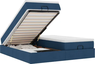 Zdjęcie produktu dla vidaXL Łóżko otomana z materacem niebieskie 180x200 cm tkanina