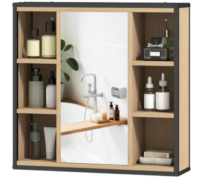 Produktbild von Badezimmer-Spiegelschrank, 6 offene Fächer, 3-stufiges Regal, Wandmontage