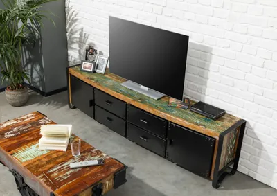 Produktbild von MASSIVMOEBEL24 TV-Board Altholz 208x43x55 mehrfarbig lackiert INDUSTRIAL #106