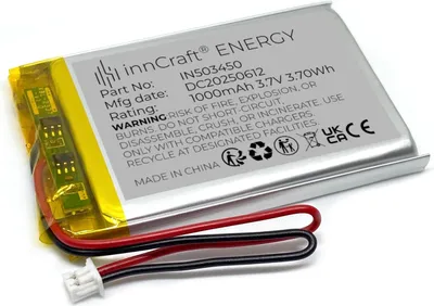 Produktbild von Lithium Polymer Akku innCraft Energy 1000mAh 3.7V, 51x34x5 Modell 503450 2P Molex 51021-020 1.25mm Anschluss
