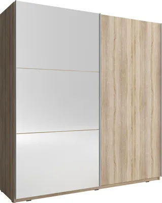 Produktbild von Kleiderschrank Schwebetürenschrank mit Spiegel 2-türig Schrank mit Einlegeböden und Kleiderstange Gaderobe Schiebtüren, Schlafzimmer, Schiebtürenschrank - Wohnzimmerschrank 200 x 214 x 63 cm NELE II (Sonoma, 200 cm)