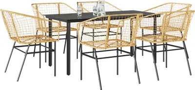 Immagine prodotto di vidaXL Set da pranzo da giardino 7 pezzi in vetro polyrattan marrone