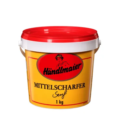 Zdjęcie produktu dla Händlmaier średnio ostra musztarda dla gastronomii w wiaderku wegańskim 1kg