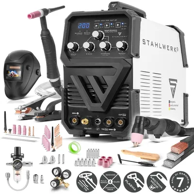 Immagine prodotto di STAHLWERK Saldatrice 3 in 1 combinata AC/DC TIG 200 CUT ST - TIG & MMA fino a 200 A, taglio al plasma fino a 45 A, acciaio inox, rame, alluminio, titanio, productTiles.product.images.aiGenerated