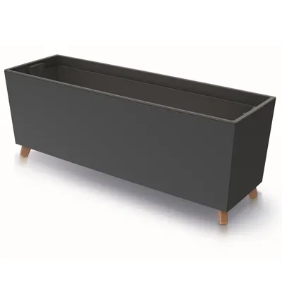 Produktbild von Blumenkasten mit Füßen Anthrazit 77x30 cm Glatt Struktur mit Pflanzeinsatz Kunststoff große Größe mit 2 Stabilisatoren UV beständig Balkonkasten Innen / Außenbereiche