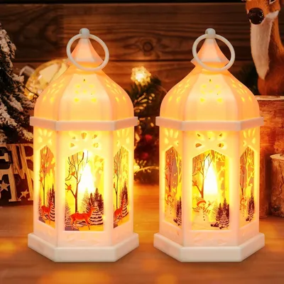 Obrázek produktu pro Vánoční dekorace, lucerna, dům, 2 kusy, vánoční lucerna, vánoční dekorace, Santa Claus, sněhulák, domy, lucerna, vánoční dekorace pro interiér i exteriér