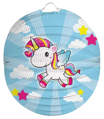 Lampion Einhorn 22 cm, Papier, Mehrfarbig, 1 Stück