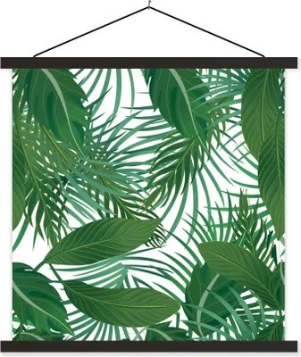Produktbild von MuchoWow® Textilposter Blätter - Muster - Tropisch 90x90 cm mit schwarzem Rahmen - Magnetisches
