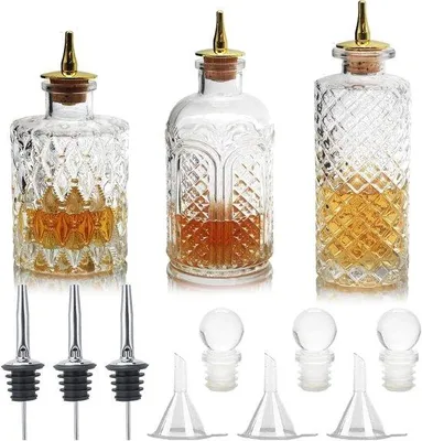 Obrázok produktu pre Vintage sklenené fľaše na umývanie - sada 3 kusov - ideálne na koktaily