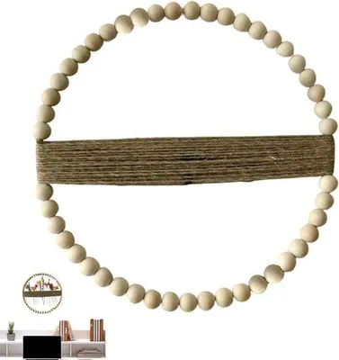 Productafbeelding van Houten Kralen Krans - Decoratieve Krans - Woondecoratie - Handgemaakt Vakmanschap - 33 cm - Natuurlijk