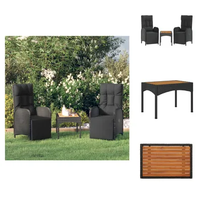 Obrázok produktu pre vidaXL Záhradné relaxačné kreslá 2 ks so stolom Black Poly Rattan - Záhradné stoličky