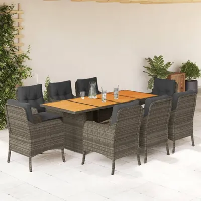 Produktbild von Grau 9-tlg. Garten-Essgruppe mit Kissen Grau Poly Rattan ,Design 2024 Neu