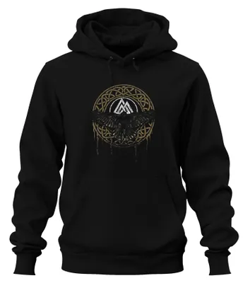 Produktbild von Wikinger Rabe Valknut Symbol Nordische Mythologie Hoodie Kapuzenpullover, Schwarz, S