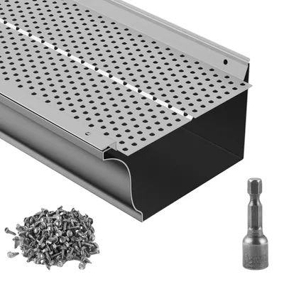 Produktbild von VEVOR Dachrinnen-Schutz, 152mm Breite, Aluminium-Blattfilter DIY Dachrinnenabdeckung, 52 Stück 528cm Gesamtlänge, 4mm Lochdurchmesser & 0,5mm dicke Raptor-Dachrinnen-Schutz passt auf jede Dach- oder Rinnenart, 15,24 cm, 63,4 m