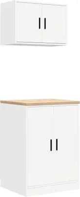 Image de vidaXL Armoires de garage 2 pcs. Blanc Bois composite