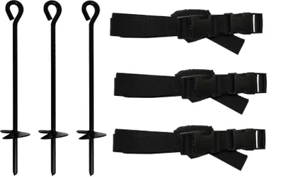 Produktbild von walexo Trampolin Bodenankerset – 3, 4 oder 6 Erdanker mit Spannbändern – 31 cm Lange Erdanker – sichere Befestigung für Gartent (3 x Befestigungs-Set)